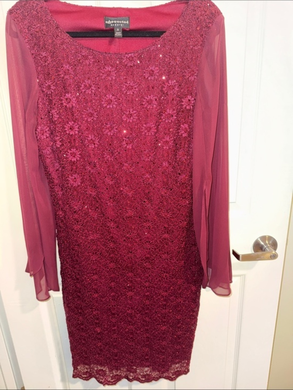 connected apparel Burgundy Sequin & Lace Mini Dress